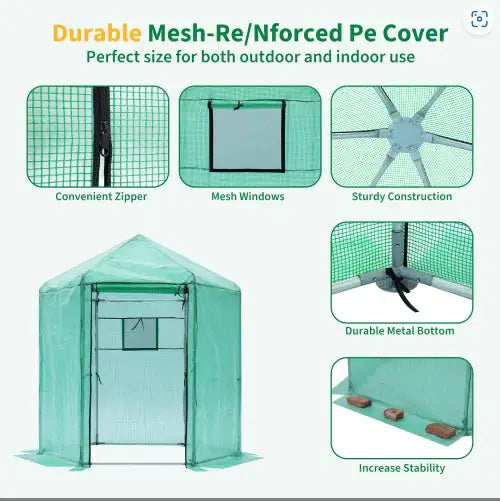 Walk-in Greenhouse Hexagonal Upgrade Reinforced Frame Heavy Duty Plastic Greenhouse Reinforced Thickened Waterproof Insulation 6.9x7.5 Ft