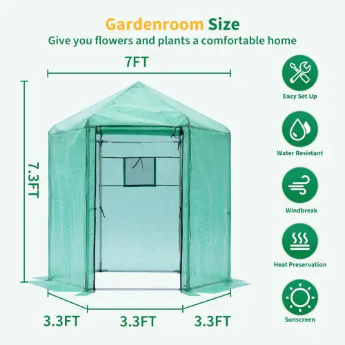 Walk-in Greenhouse Hexagonal Upgrade Reinforced Frame Heavy Duty Plastic Greenhouse Reinforced Thickened Waterproof Insulation  6.9x7.5 Ft